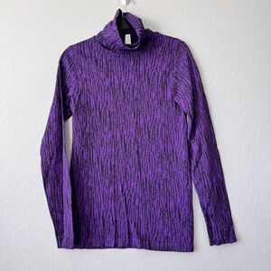Athleta Medium Purple Black Flurry Elemental Turtleneck Long Sleeve Athletic Top